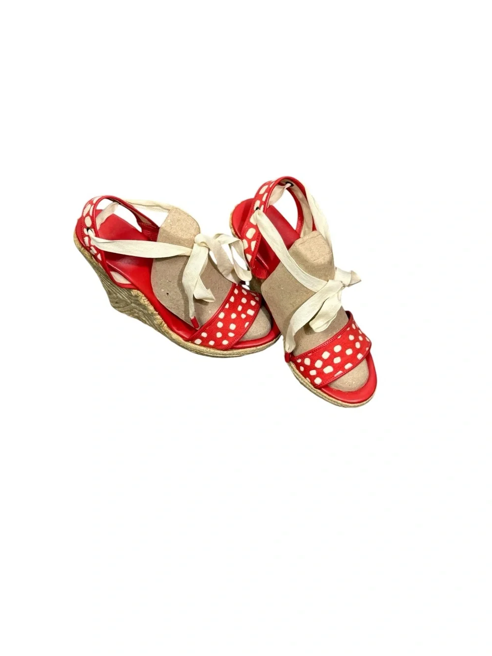 Diane von Furstenberg red canvas polka dot espadrille wedge Sandals